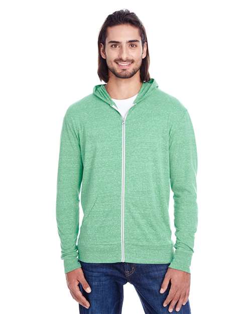 Threadfast Apparel 302Z Unisex Triblend Full-Zip Light Hoodie #color_GREEN TRIBLEND