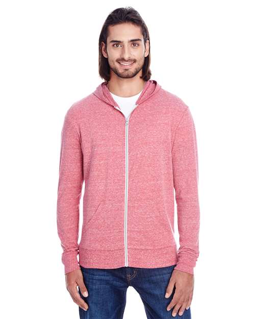 Threadfast Apparel 302Z Unisex Triblend Full-Zip Light Hoodie #color_RED TRIBLEND