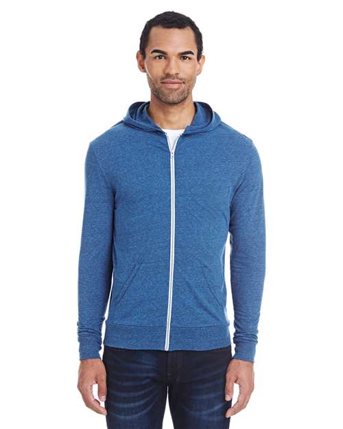 Threadfast Apparel 302Z Unisex Triblend Full-Zip Light Hoodie #color_ROYAL BLK TRBLND