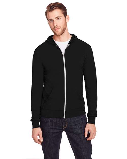 Threadfast Apparel 302Z Unisex Triblend Full-Zip Light Hoodie #color_SOLID BLK TRBLND