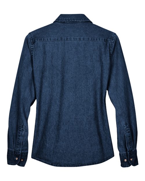Harriton M550W Ladies' 6.5 oz. Long-Sleeve Denim Shirt #color_DARK DENIM