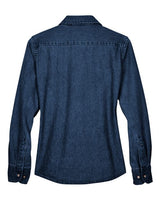 Harriton M550W Ladies' 6.5 oz. Long-Sleeve Denim Shirt #color_DARK DENIM