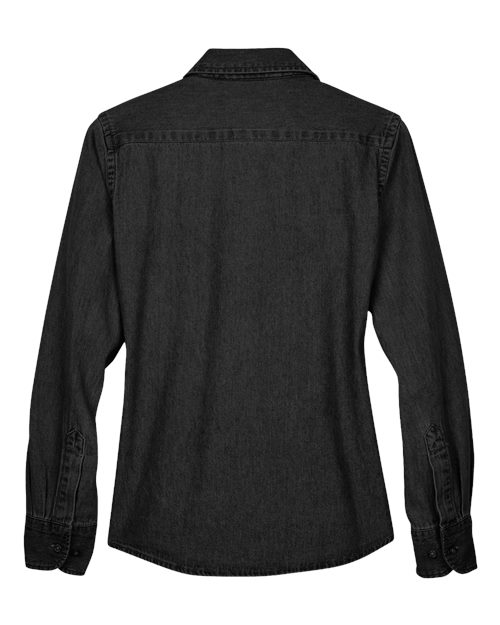 Harriton M550W Ladies' 6.5 oz. Long-Sleeve Denim Shirt #color_WASHED BLACK