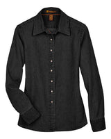 Harriton M550W Ladies' 6.5 oz. Long-Sleeve Denim Shirt #color_WASHED BLACK