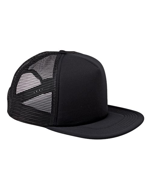 Big Accessories BX030 5-Panel Foam Front Trucker Hat #color_BLACK/ BLACK