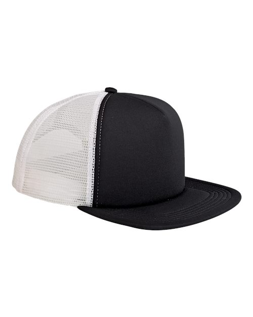 Big Accessories BX030 5-Panel Foam Front Trucker Hat #color_BLACK/ WHITE