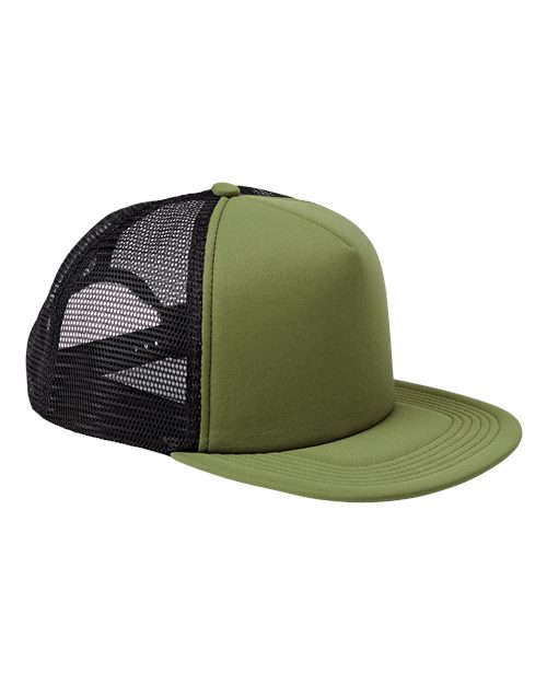 Big Accessories BX030 5-Panel Foam Front Trucker Hat #color_OLIVE/ BLACK