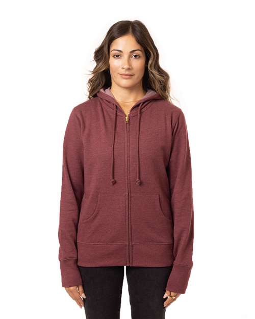 econscious EC4580 Ladies' Organic/Recycled Heathered Fleece Full-Zip Hooded Sweatshirt #color_BERRY