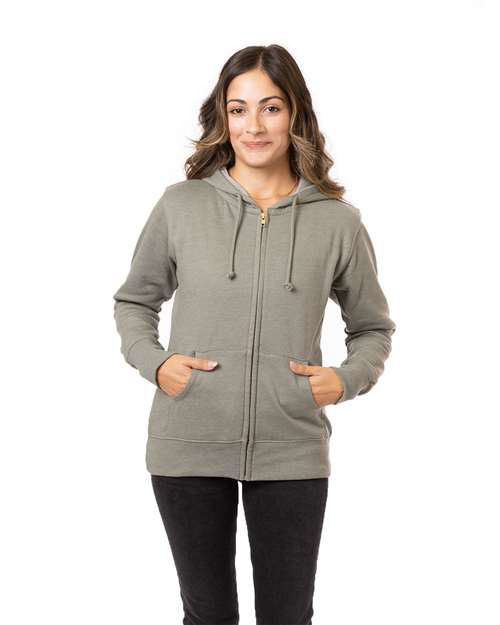 econscious EC4580 Ladies' Organic/Recycled Heathered Fleece Full-Zip Hooded Sweatshirt #color_MILITARY GREEN