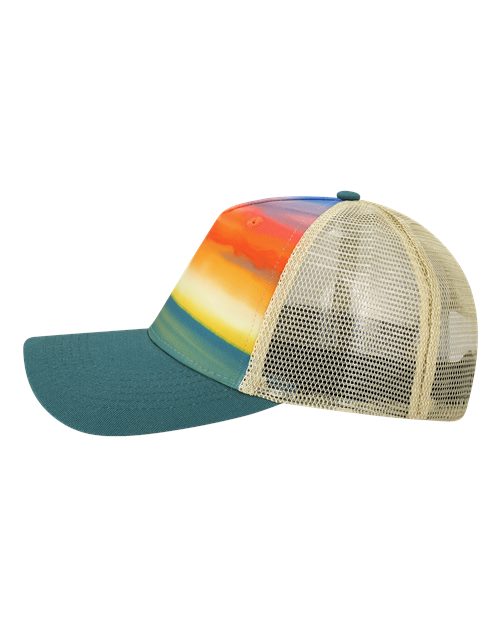 LOCALE 5PTKR Trucker Cap #color_Watercolor Sunset/ Teal