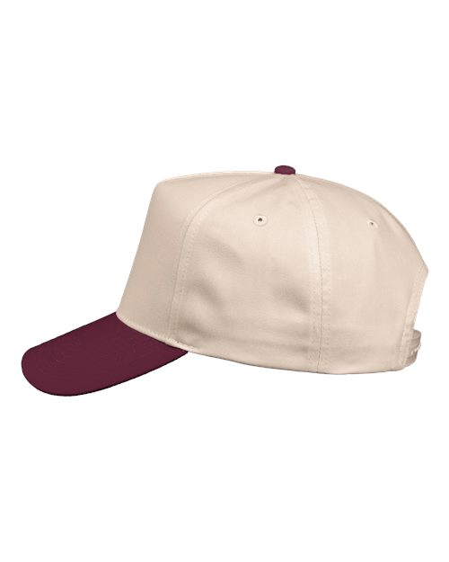 Valucap 8869 Five-Panel Twill Cap #color_Natural/ Maroon