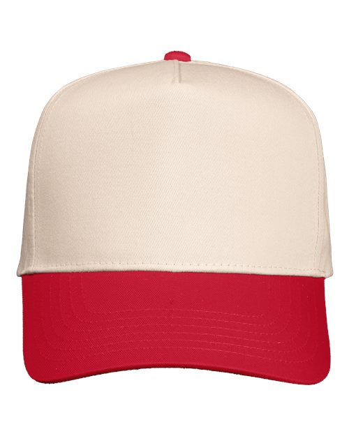 Valucap 8869 Five-Panel Twill Cap #color_Natural/ Red