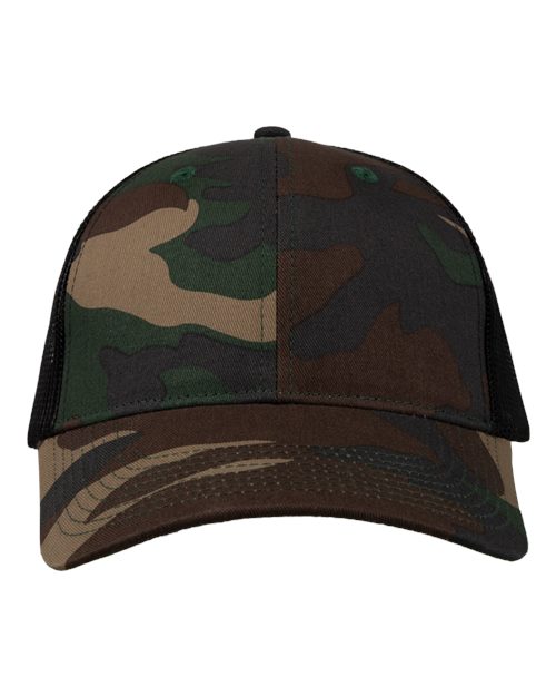 Valucap VC400 Mesh-Back Twill Trucker Cap #color_Camo/ Black