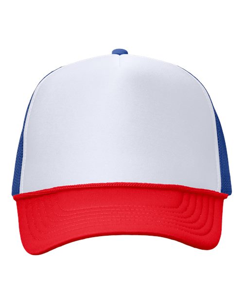 Valucap VC700 Foam Mesh-Back Trucker Cap #color_White/ Royal/ Red