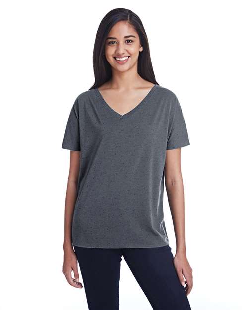 Threadfast Apparel 203FV Ladies' Triblend Fleck Short-Sleeve V-Neck T-Shirt #color_CHARCOAL FLECK
