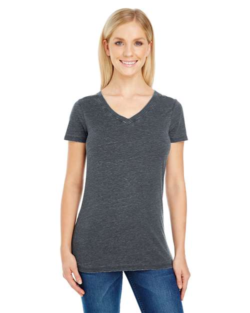 Threadfast Apparel 208B Ladies' Vintage Dye Short-Sleeve V-Neck T-Shirt #color_VINTAGE CHARCOAL