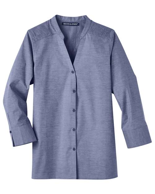 Devon & Jones DG562W Ladies' Crown Collection Stretch Pinpoint Chambray 3/4 Sleeve Blouse #color_NAVY