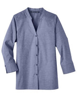 Devon & Jones DG562W Ladies' Crown Collection Stretch Pinpoint Chambray 3/4 Sleeve Blouse #color_NAVY
