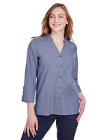 Devon & Jones DG562W Ladies' Crown Collection Stretch Pinpoint Chambray 3/4 Sleeve Blouse #color_NAVY