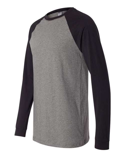 Bella + Canvas 3000C Men's Jersey Long-Sleeve Baseball T-Shirt #color_DEEP HEATHR/ BLK