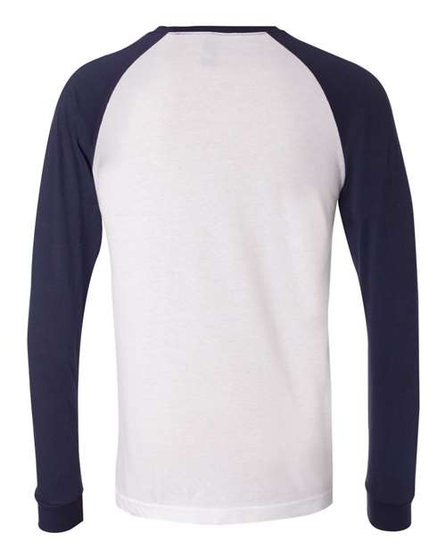 Bella + Canvas 3000C Men's Jersey Long-Sleeve Baseball T-Shirt #color_WHITE/ NAVY