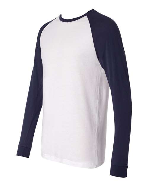 Bella + Canvas 3000C Men's Jersey Long-Sleeve Baseball T-Shirt #color_WHITE/ NAVY