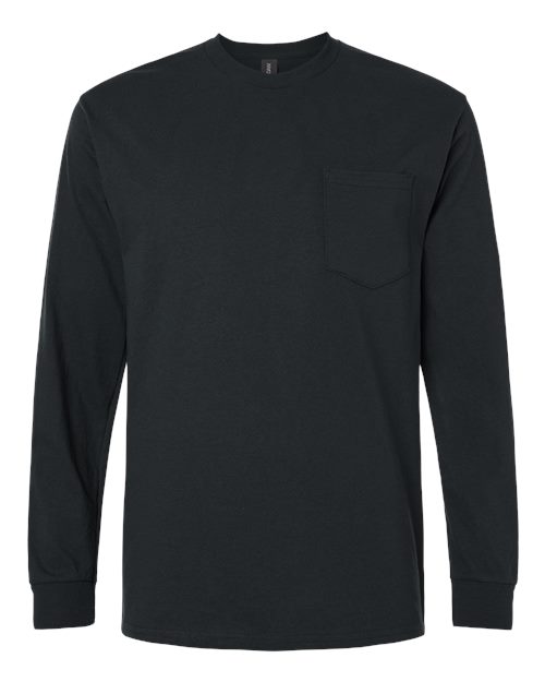 Gildan G241 Adult Ultra Cotton Long-Sleeve Pocket T-Shirt #color_BLACK