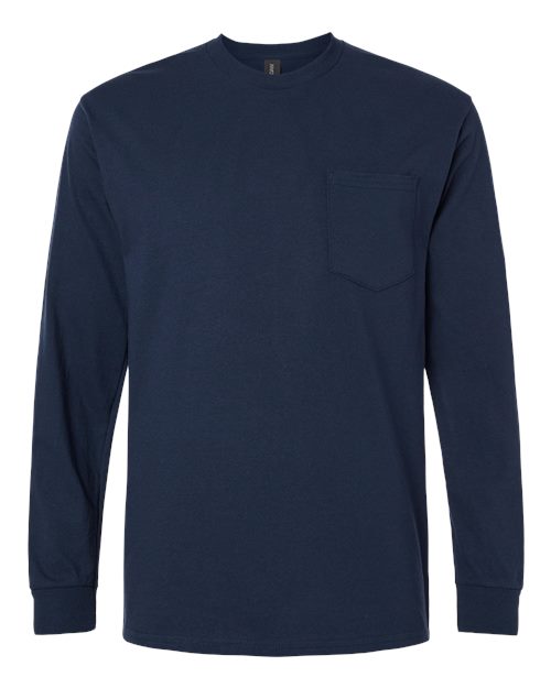 Gildan G241 Adult Ultra Cotton Long-Sleeve Pocket T-Shirt #color_NAVY