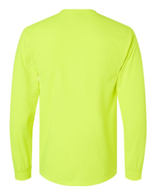 Gildan G241 Adult Ultra Cotton Long-Sleeve Pocket T-Shirt #color_SAFETY GREEN