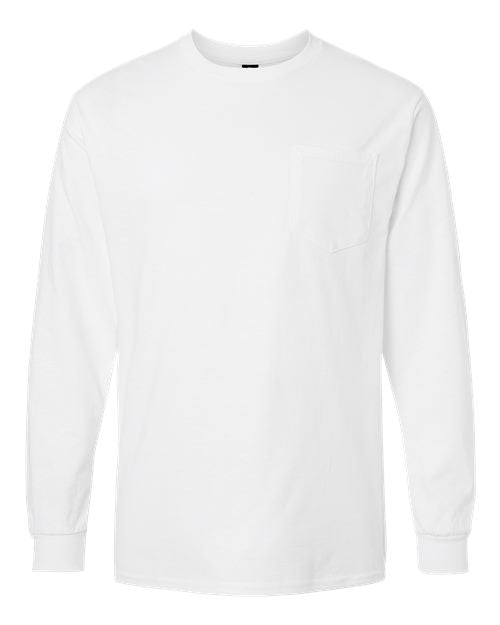 Gildan G241 Adult Ultra Cotton Long-Sleeve Pocket T-Shirt #color_WHITE