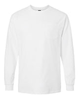 Gildan G241 Adult Ultra Cotton Long-Sleeve Pocket T-Shirt #color_WHITE