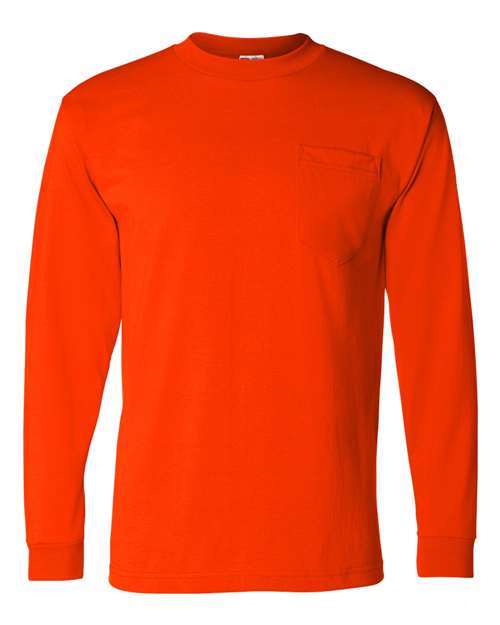 Bayside BA1730 Adult Long-Sleeve T-Shirt with Pocket #color_BRIGHT ORANGE