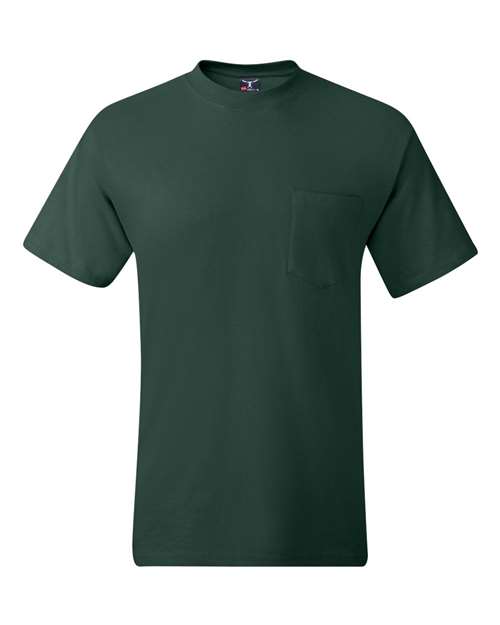 Hanes 5190P Adult Beefy-T with Pocket #color_DEEP FOREST