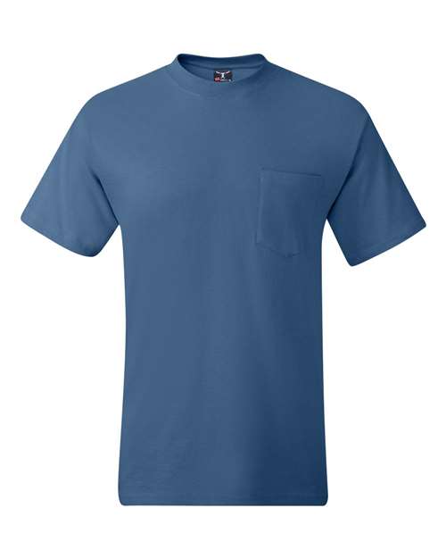 Hanes 5190P Adult Beefy-T with Pocket #color_DENIM BLUE