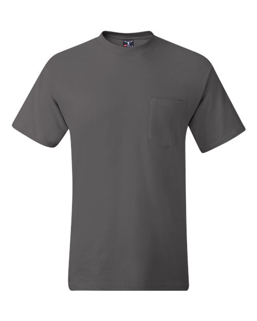 Hanes 5190P Adult Beefy-T with Pocket #color_SMOKE GRAY