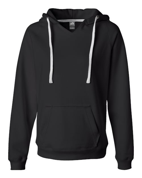 J America JA8836 Ladies' Sydney Brushed V-Neck Hooded Sweatshirt #color_BLACK
