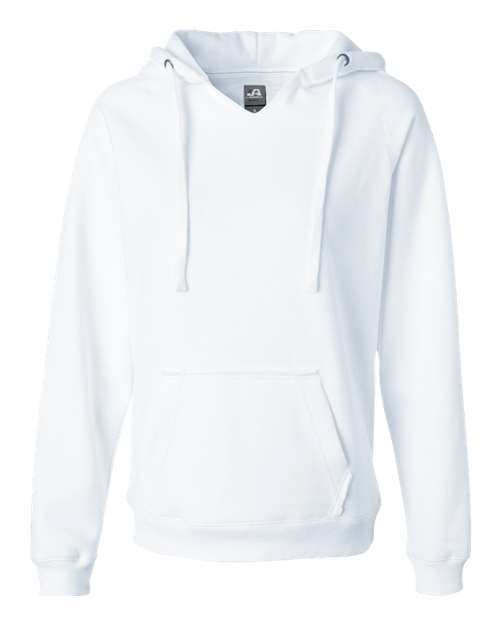 J America JA8836 Ladies' Sydney Brushed V-Neck Hooded Sweatshirt #color_WHITE
