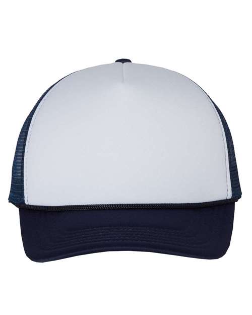 Valucap VC700 Foam Mesh-Back Trucker Cap #color_White/ Navy
