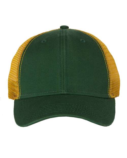 Valucap AH80 Bio-Washed Trucker Cap #color_Dark Green/ Gold