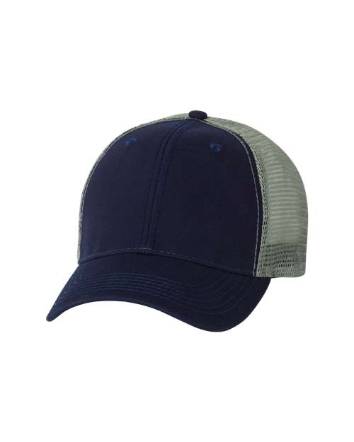 Valucap AH80 Bio-Washed Trucker Cap #color_Navy/ Grey