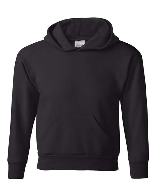 Hanes P473 Youth EcoSmart 50/50 Pullover Hooded Sweatshirt #color_BLACK