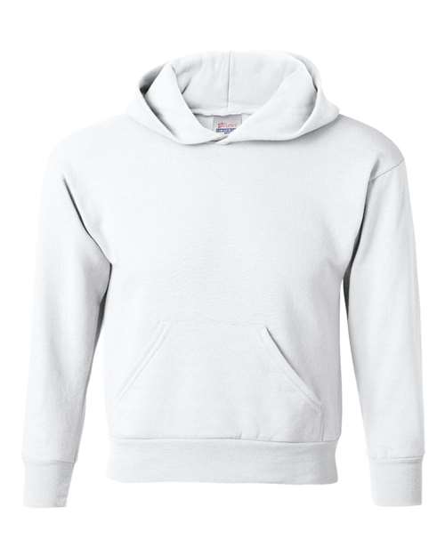 Hanes P473 Youth EcoSmart 50/50 Pullover Hooded Sweatshirt #color_WHITE