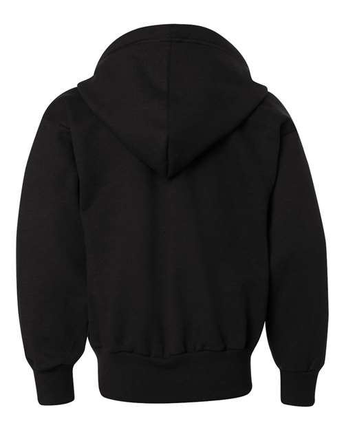 Hanes P480 Youth EcoSmart 50/50 Full-Zip Hooded Sweatshirt #color_BLACK