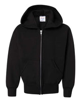 Hanes P480 Youth EcoSmart 50/50 Full-Zip Hooded Sweatshirt #color_BLACK