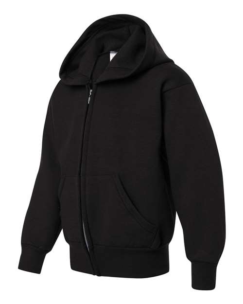 Hanes P480 Youth EcoSmart 50/50 Full-Zip Hooded Sweatshirt #color_BLACK