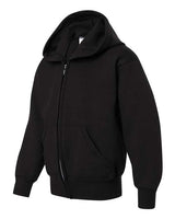 Hanes P480 Youth EcoSmart 50/50 Full-Zip Hooded Sweatshirt #color_BLACK