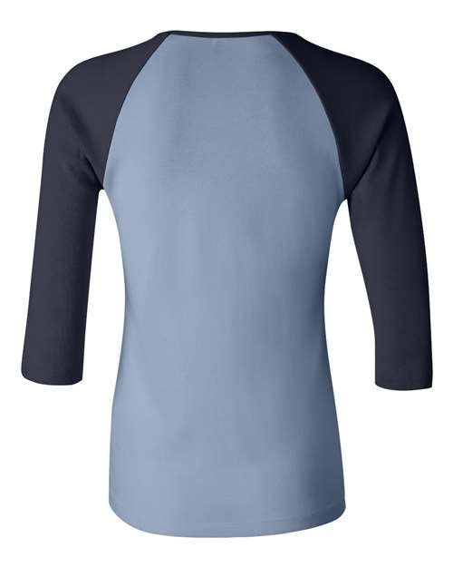 Bella + Canvas B2000 Ladies' Baby Rib 3/4-Sleeve Contrast Raglan T-Shirt #color_BABY BLUE/ NAVY
