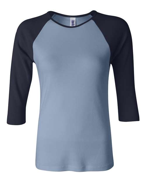 Bella + Canvas B2000 Ladies' Baby Rib 3/4-Sleeve Contrast Raglan T-Shirt #color_BABY BLUE/ NAVY