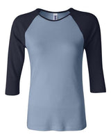 Bella + Canvas B2000 Ladies' Baby Rib 3/4-Sleeve Contrast Raglan T-Shirt #color_BABY BLUE/ NAVY