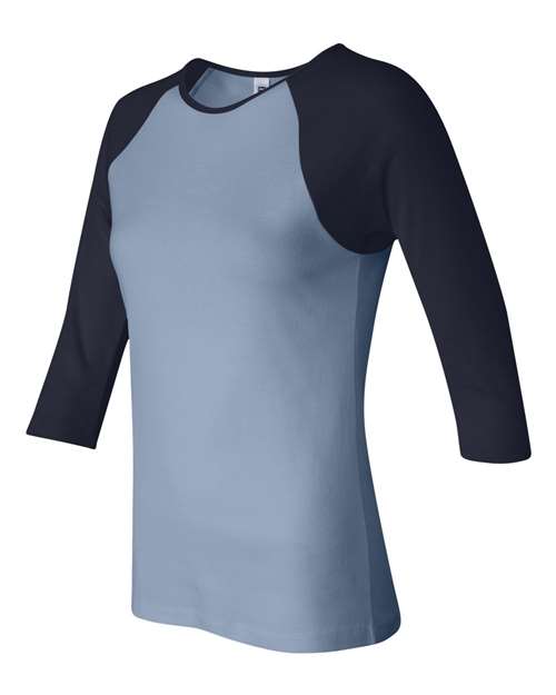 Bella + Canvas B2000 Ladies' Baby Rib 3/4-Sleeve Contrast Raglan T-Shirt #color_BABY BLUE/ NAVY